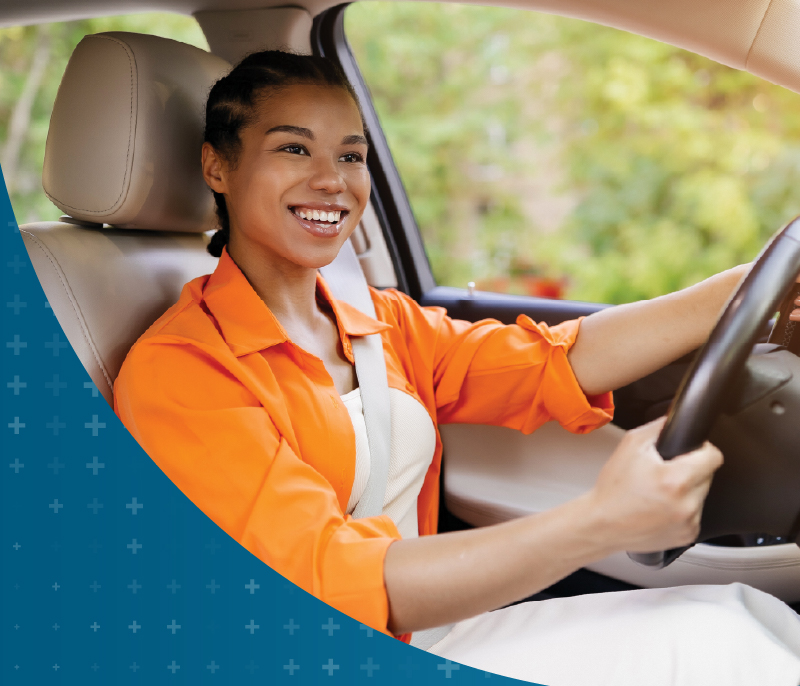 Female driving a car